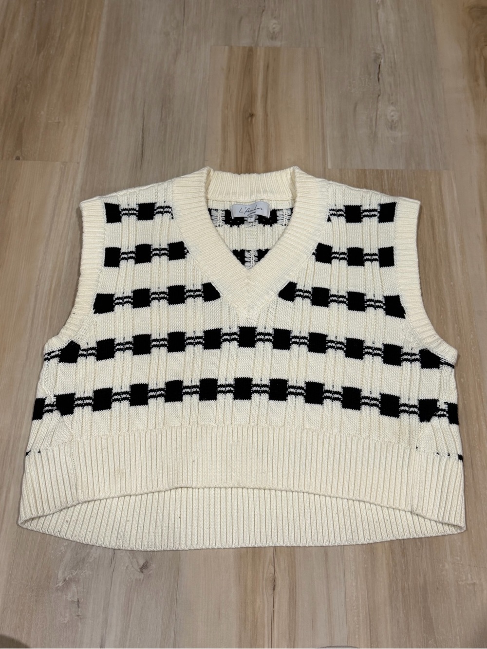 Revolve Cream & Black Checker Knit Vest